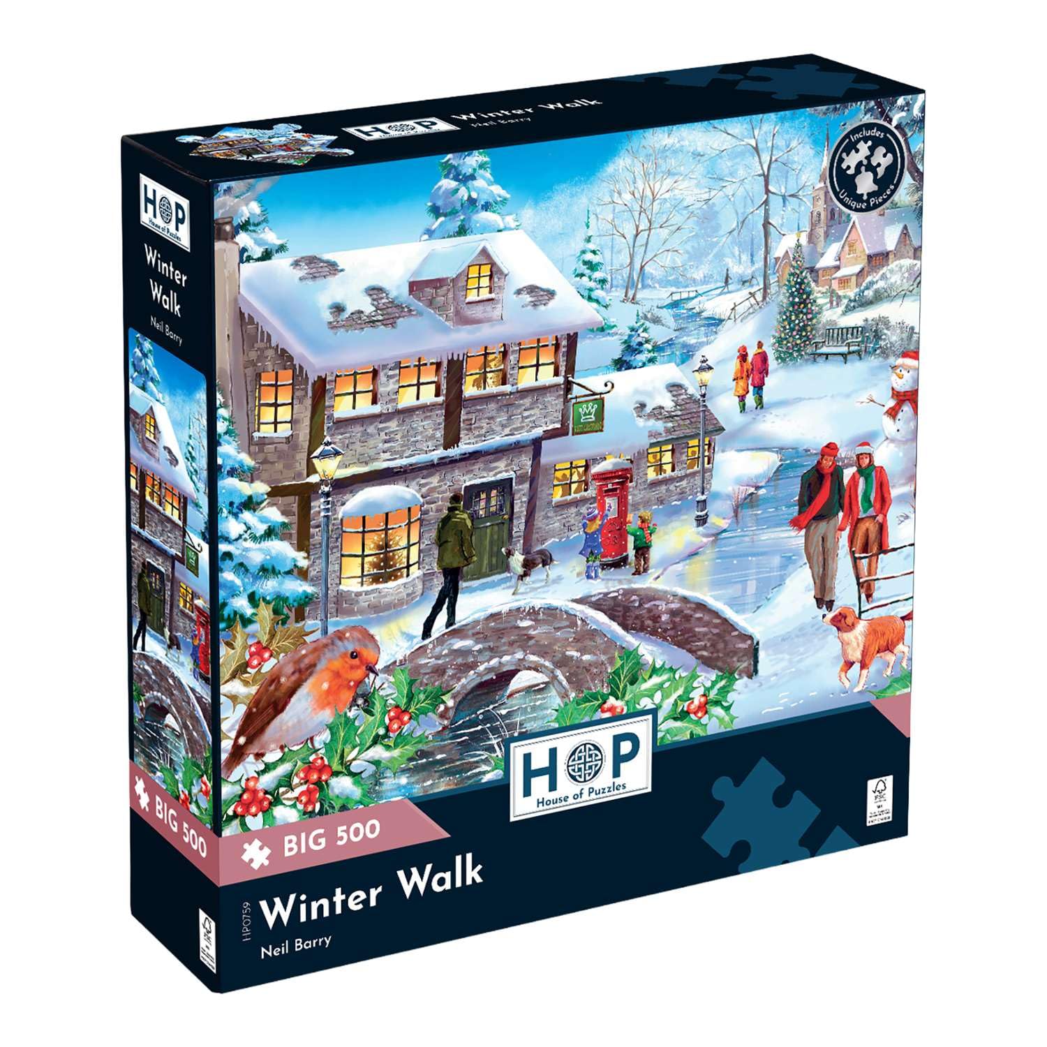 The House of Puzzles Winter Walk Jigsaw - Big 500 Piece Jigsaws For Adults, Extra Large Pieces, Artist Illustrated, Scenic Landscape, Deluxe Puzzle Gifts