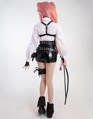 Miniatura 4 de Cosplay.fm Disfraz de cosplay para mujer, traje de victoria, camisa blanca y pantalones cortos con cinturones y corbata