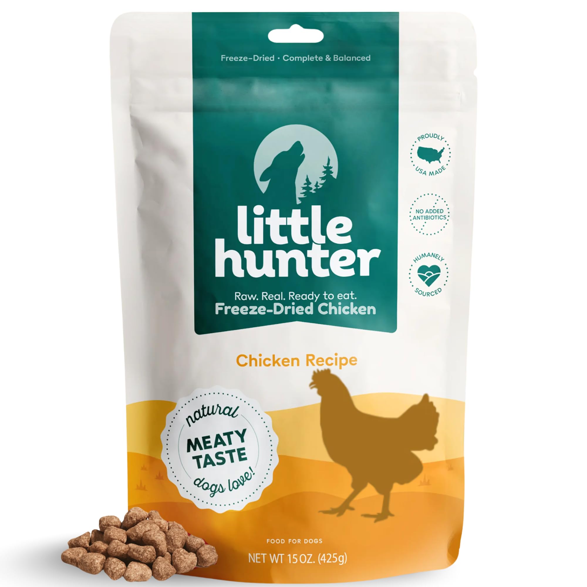 Little Hunter Freeze Dried Chicken Dog Food Fresh & Raw | Organic Fruits & Veggies, Picky Eater-Approved Limited Ingredient | High Protein, Small Batch, Grain Free, 15 oz
