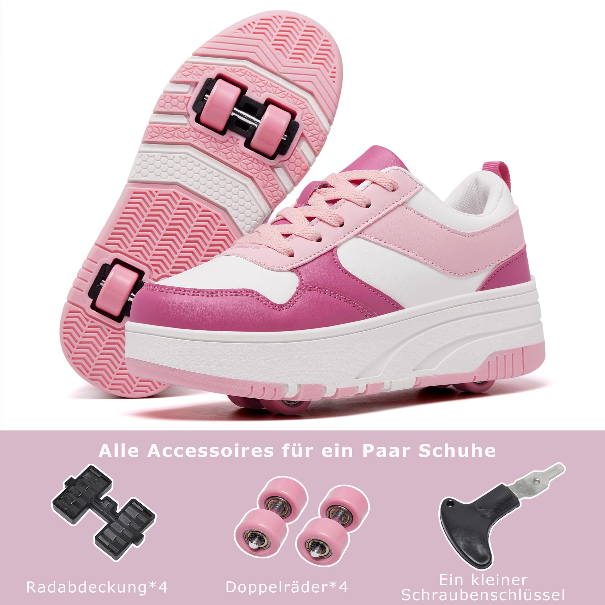 Scarpe da skate a rotelle per donne e ragazze, con 4 ruote, staccabili, alla moda, adatte per principianti