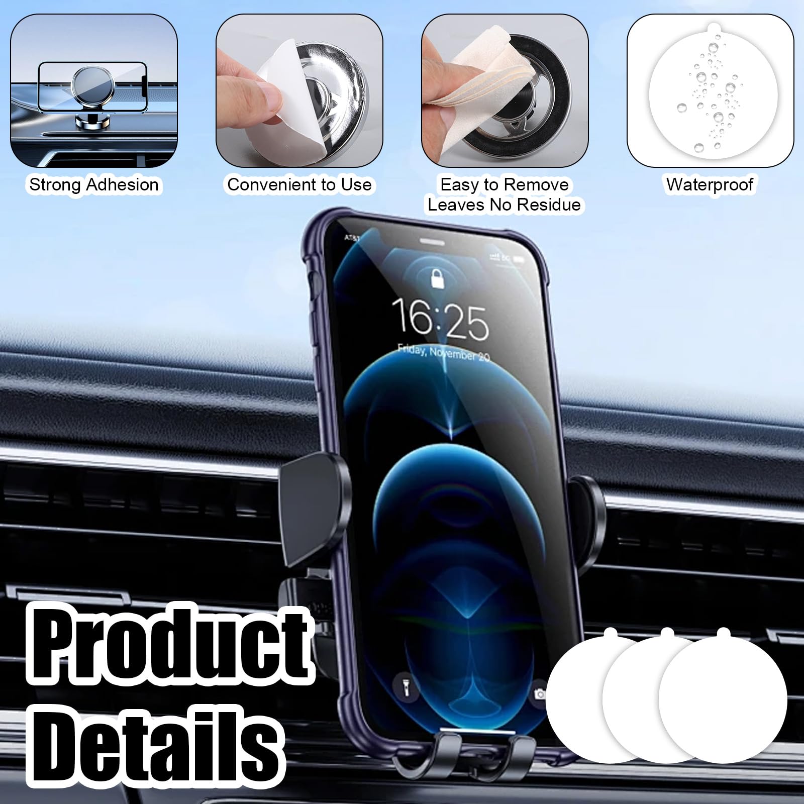 6 almohadillas adhesivas de doble cara para soporte de teléfono de coche, 70 mm, kit de repuesto de cinta de montaje de gel transparente resistente para ventosa, soporte de teléfono celular