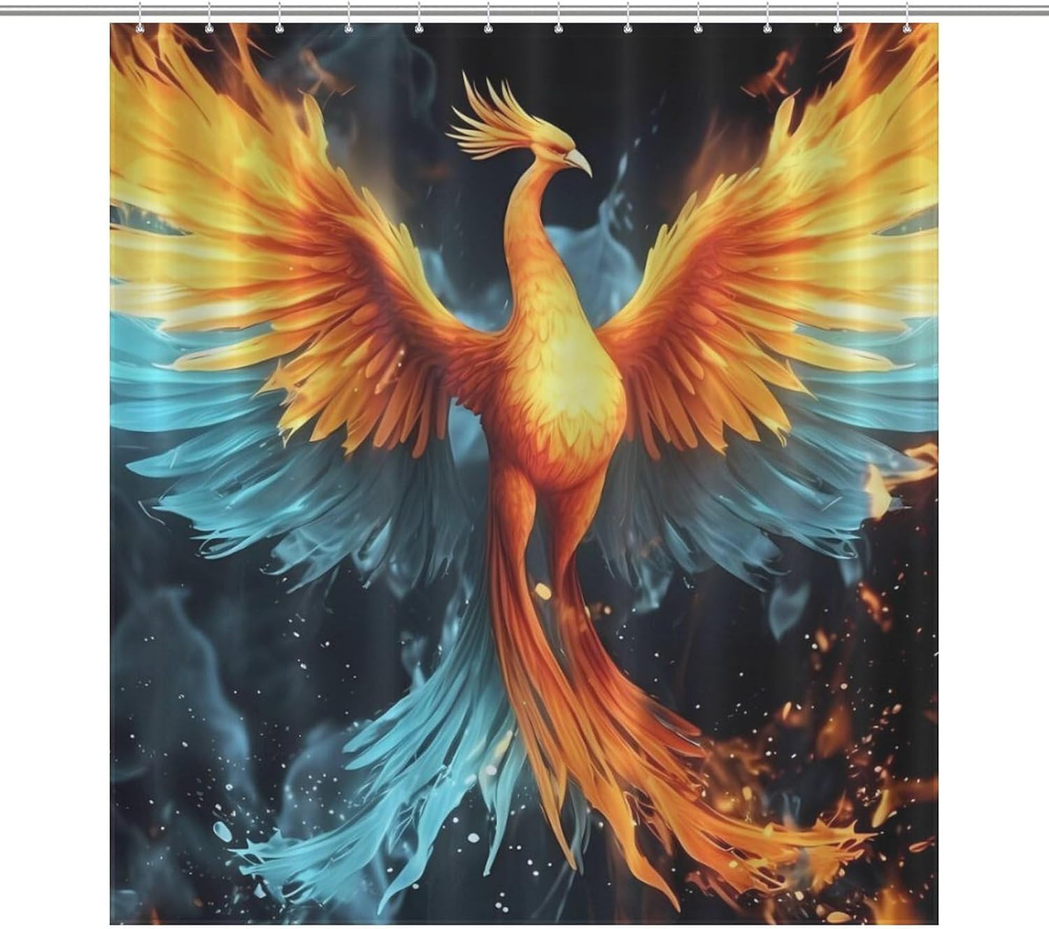 Water Ice and Fire Rising Phoenixes Funny Shower Curtains Washable Bath Curtain Liner with Hooks for Bathroom Bath Tubs