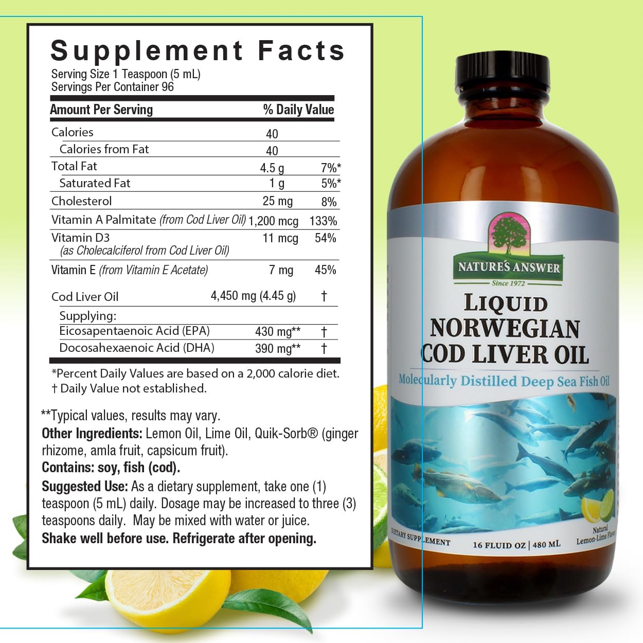 Nature's Answer Cod Liver Oil Liquid Supplement, 16-Fluid Ounces | Promotes a Healthy Heart & Brain | Cognitive and Cardiovascular Support | Great Tasting (Pack of 1) - Image 3