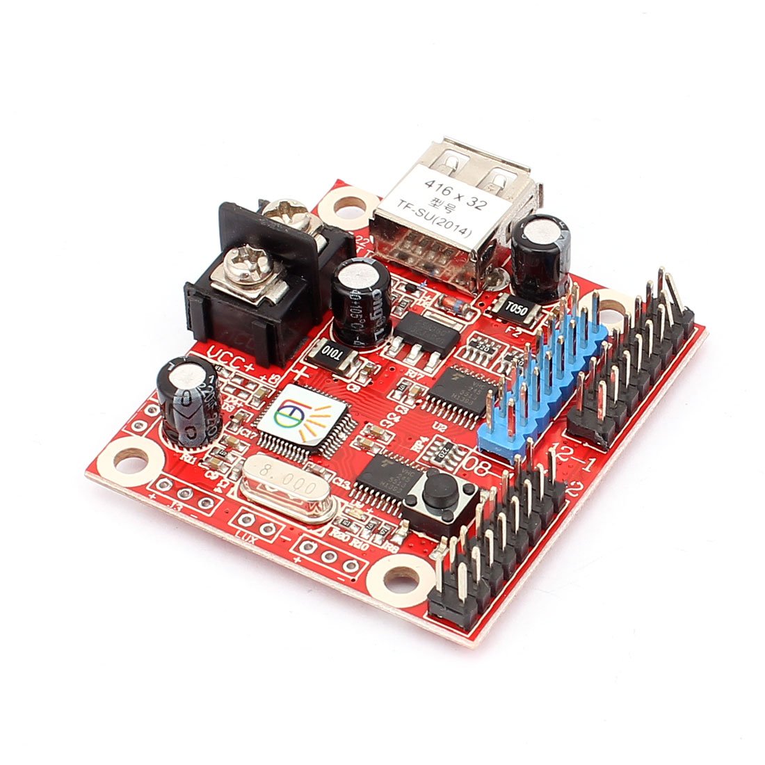 Angled view of the Aexit TF-SU LED controller module, emphasizing the USB port and pin headers.