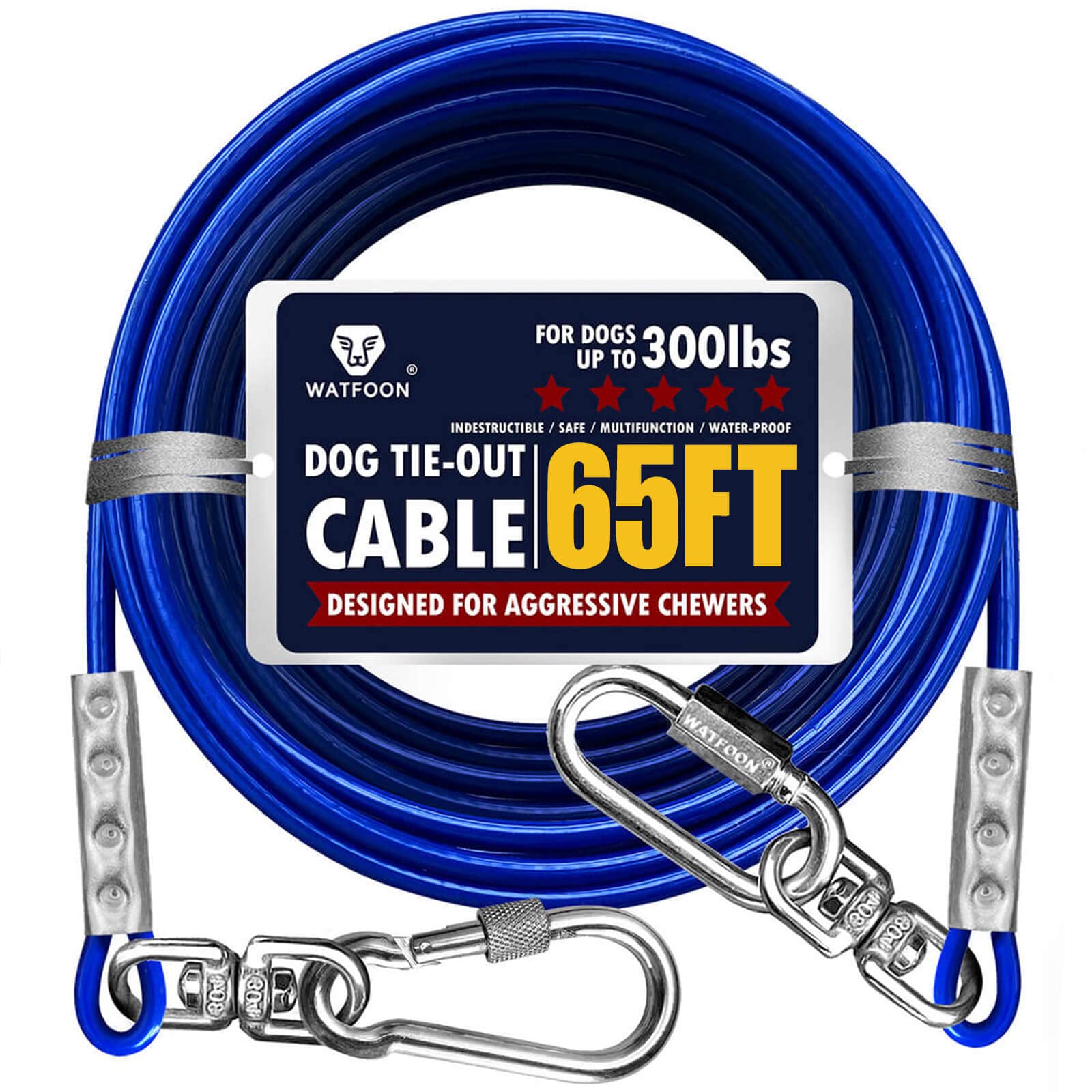 Tie Out Cable for Dogs Up to 300lbs,65ft Extra Strong 1000lbs Break Strength Tie-Out Tether Trolley Training Lead,Dog Run Cable for Yard Garden Park