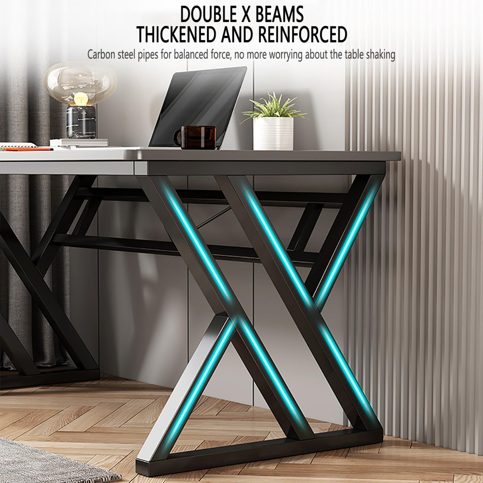Scrivania moderna per computer, postazione di lavoro per PC, scrivania da gioco versatile per piccoli spazi, design ad angolo, compatta, 140 x 75 x 60 cm, ideale per casa, ufficio e configurazione di