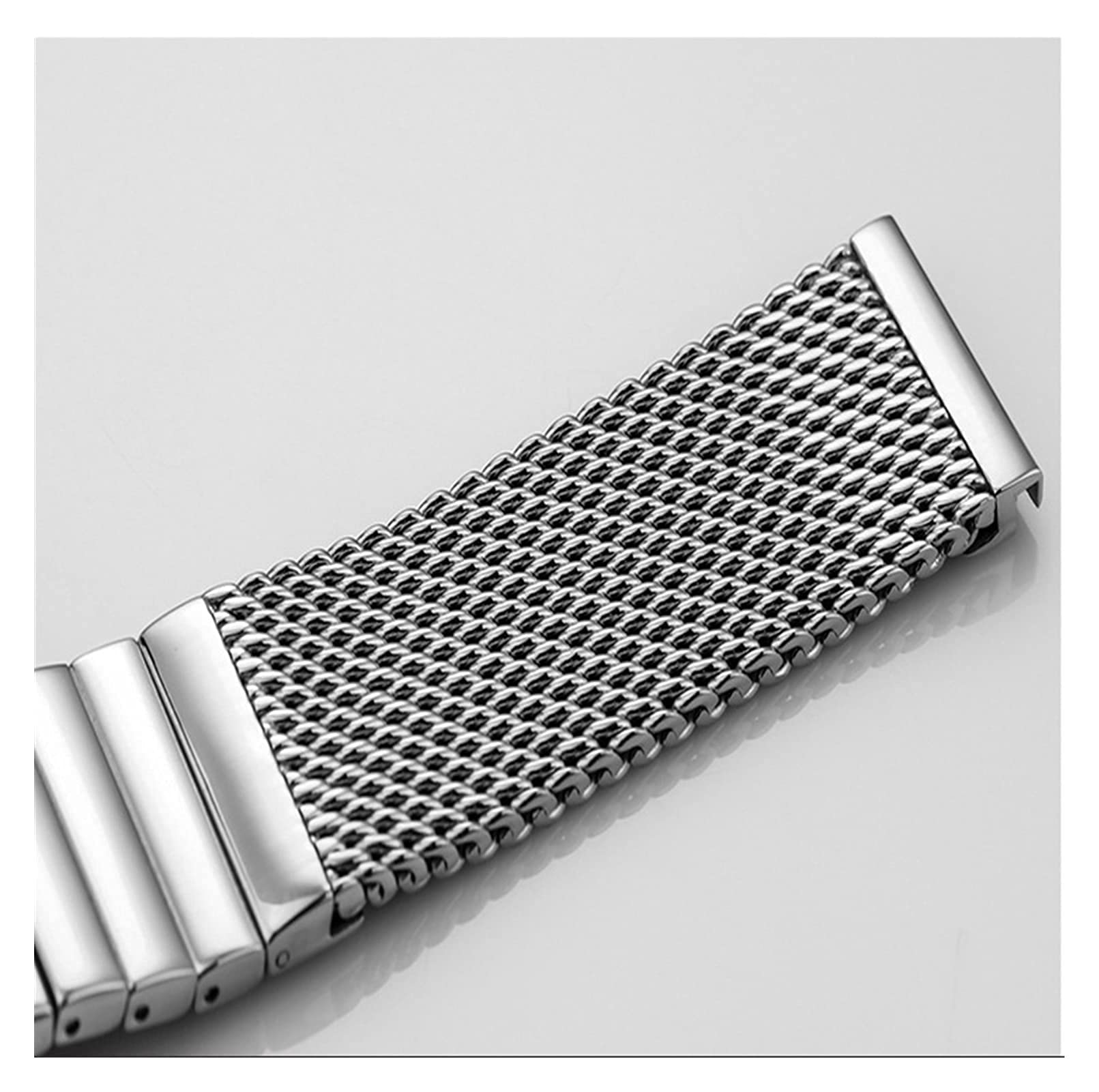 Bracelet en Maille Portofino Solide en Acier Inoxydable, Double Pression, Fermoir Papillon, Bracelet de Montre 18 20 22 24 mm (Argent 24 mm)