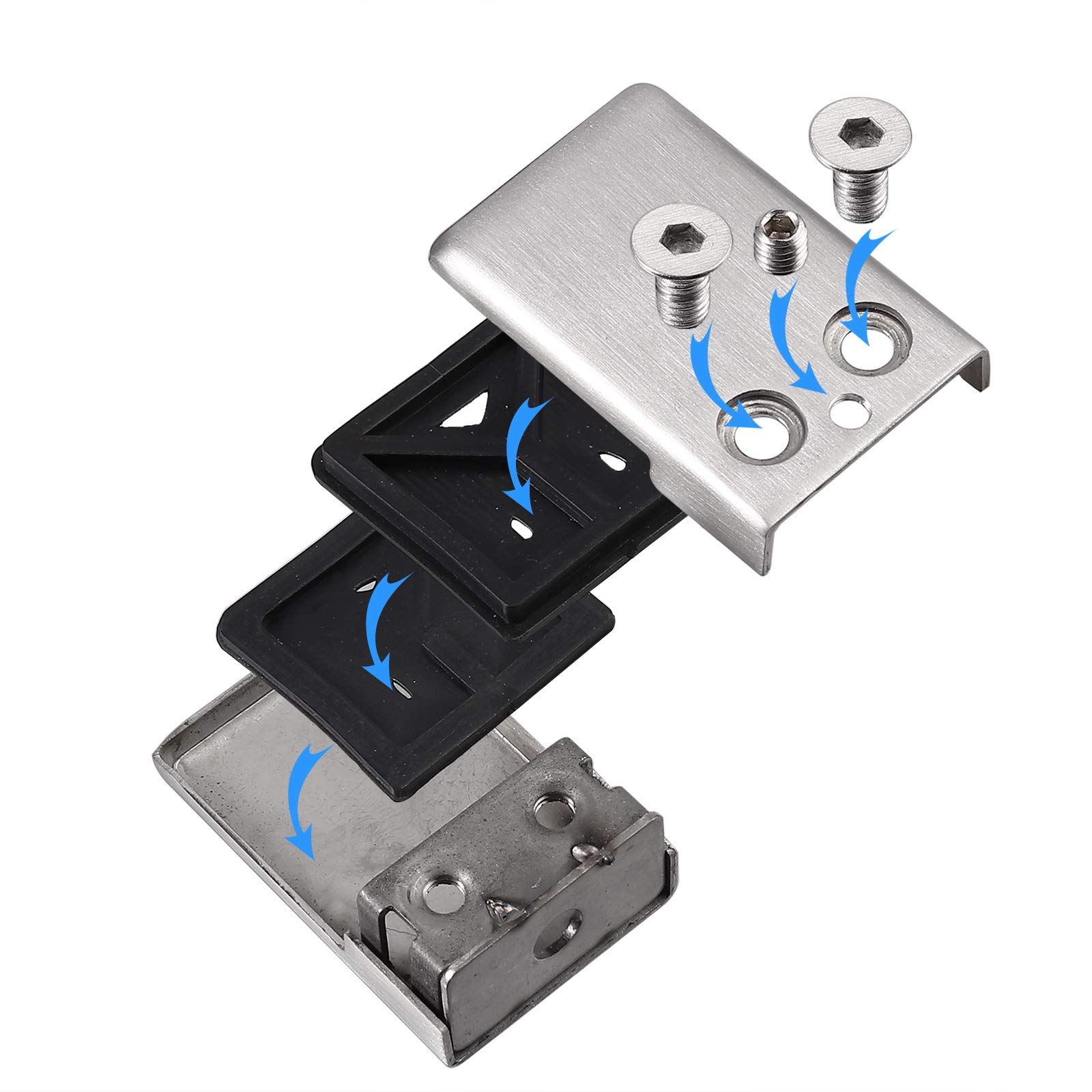 Proster Abrazaderas de Cristal 8PCS Clips de Vidro Cuadrado Acero Inoxidable 304 Glass Clamp Abrazaderas para Barandilla Escalera Pasamano-Satinado 11/12mm