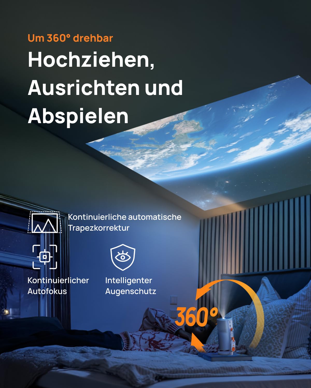 XGIMI MoGo 4 Laser Handy Beamer mit Akku, 550 ISO-Lumen, Outdoor Mini Projektor mit 360° Ständer, 2,5 Std Wiedergabe, Google TV & Netflix, Harman Kardon Sound, inkl. 4 Filter