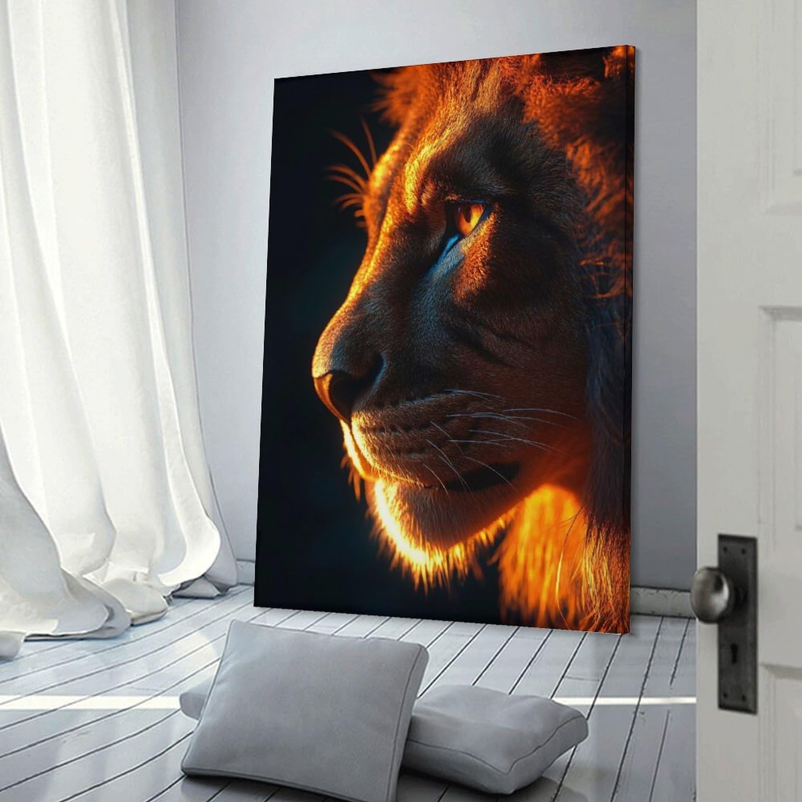Junmoney Wall Picture Print Lion Profile in Golden Light, 12x18inch(30x45cm), for Small Homes, Bedrooms Or Open Spaces, An Easy Choice for New Home Styling
