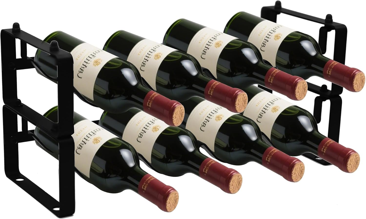 Small Wine Rack for 8 Bottles – Expandable & Stackable Metal Wine Rack for Cabinet, Countertop, Floor, or Small Spaces – Compact Wine Storage Shelf for Kitchen, Bar, or Pantry (2 Tier, Black)
