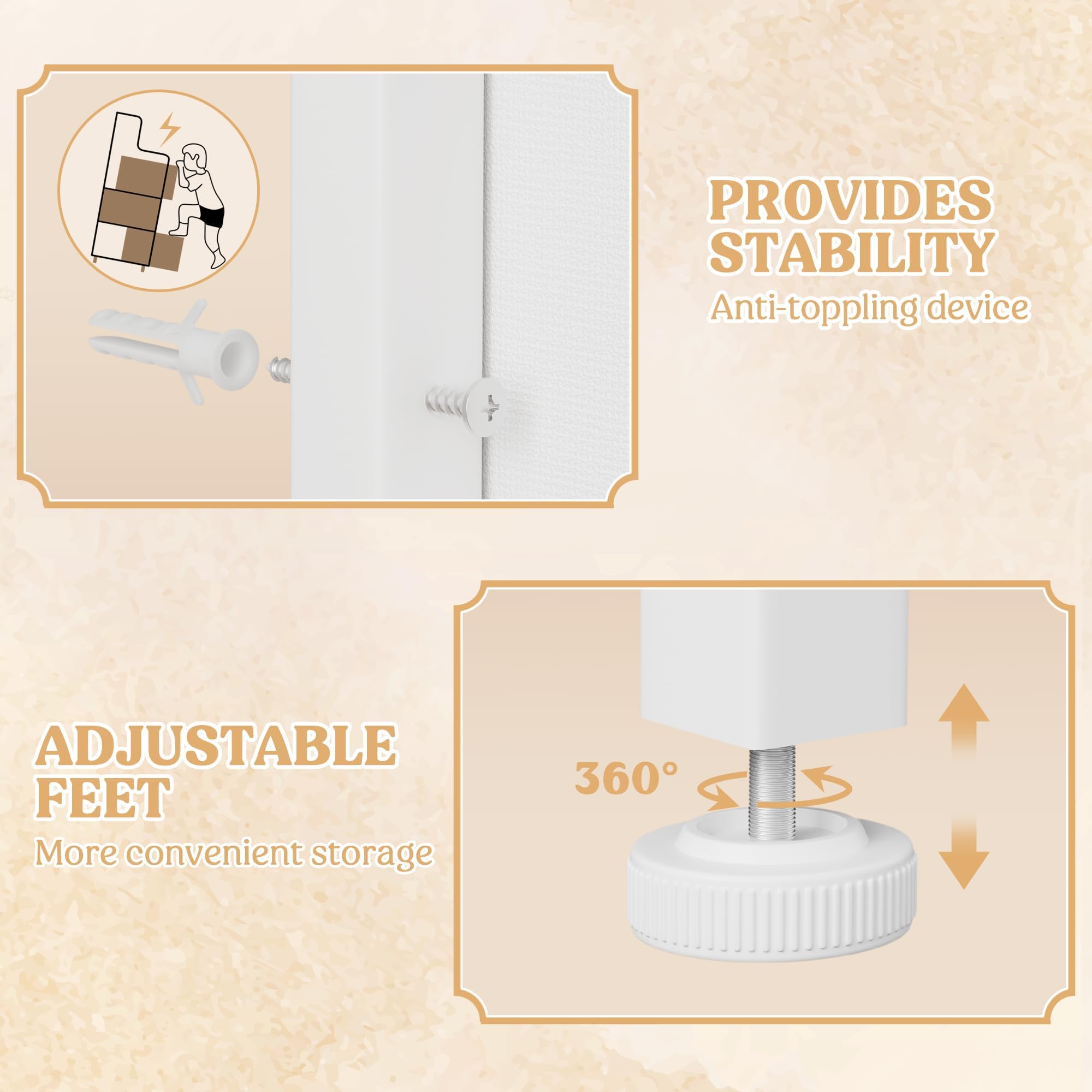 Lulive - White Dresser for Bedroom, 6 Drawers, Fabric Dressers for Bedroom with LED Light and Charging Station, Dresser for Kids, Adults, Living Room, Hallway, Closet, Nursery (White)
