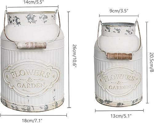 Miniatura 7 de Yoillione Jarrón de leche blanco para decoración de granja, jarra rústica de flores de metal rústico para flores artificiales, jarra de crema