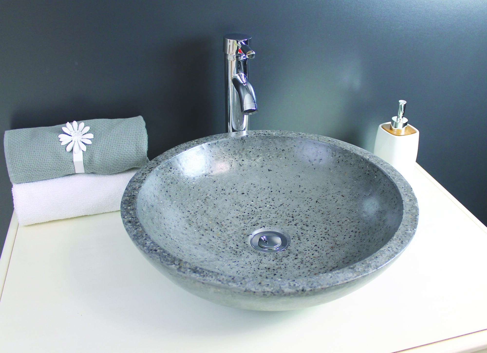 Lavabo PETRA, Terrazzo, Resina, Mármol, Sin Rebosadero, Ø44 cm, Crema | Terrazzo, Resina, Mármol, Rebosadero Integrado, Sin Rebosadero, Fabricación Artesanal, Diseño Moderno y Minimalista