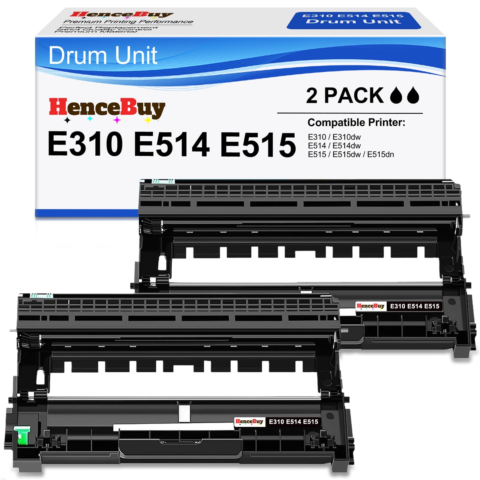 HenceBuy Compatible E310 E310dw Drum Unit - 2 Pack,Replacement for Dell E310dw E514dw E515dw E515dn E515 E514 Drum Unit (Dell PVTHG, 593-BBKD, P7RMX)
