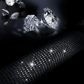 CAR PASS Bling Diamond Leather Car Seat Covers 2 Front Seats Steering Wheel Covers, Waterproof Shining Glitter Sparkly Crystal Universal Fit Automotive Truck SUV Cute Women Girl, Black PU Rhinestone