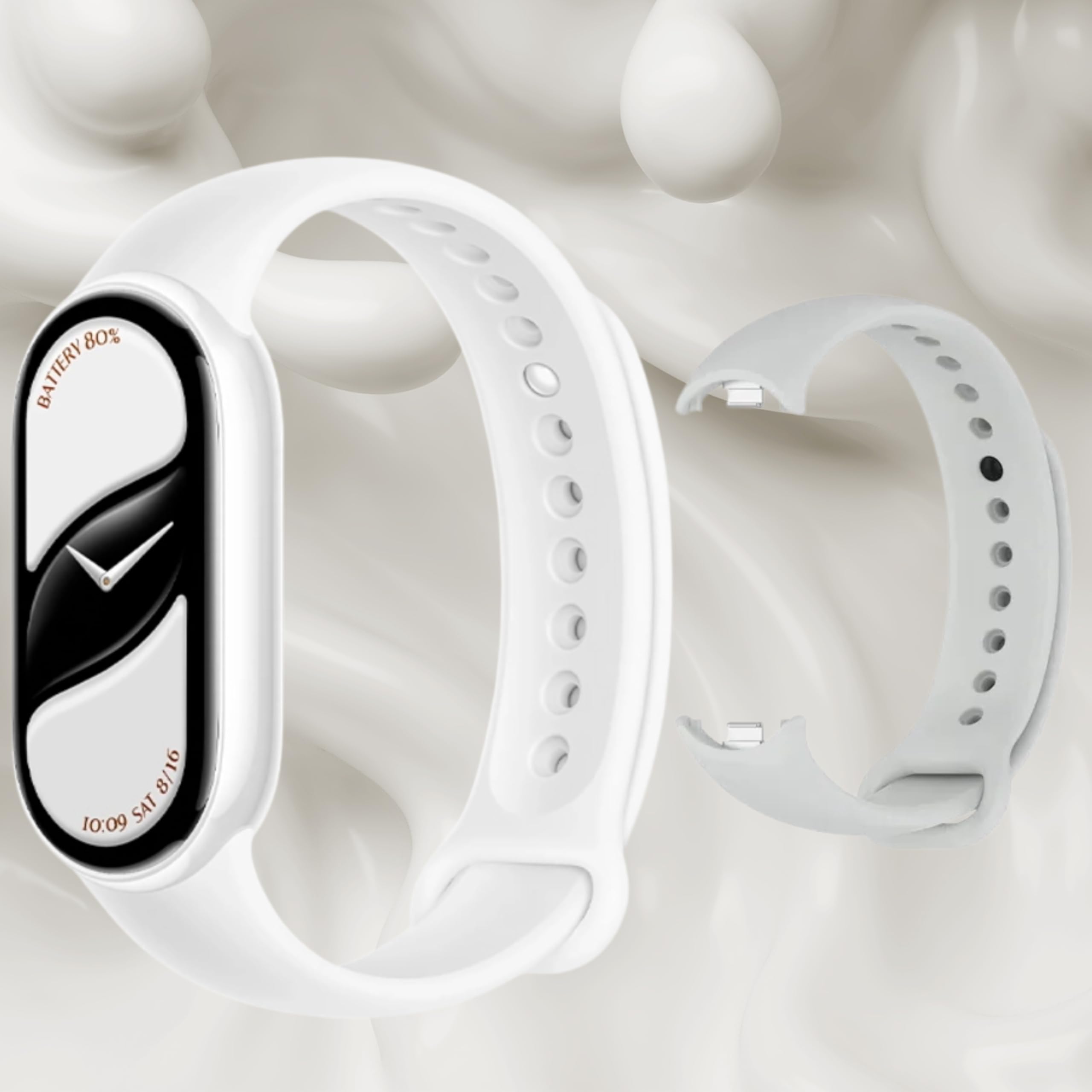 Pulseira silicone Relógio Branco oval, pulseira silicone para Mi Band 10 CERÂMIC BRANCO