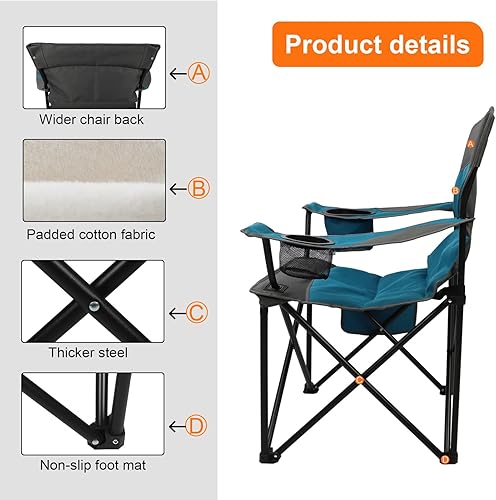 Miniatura 5 de Northroad Silla plegable de campamento resistente para exteriores, silla plegable de hasta 300 libras para senderismo, picnic, patio, playa, pesca