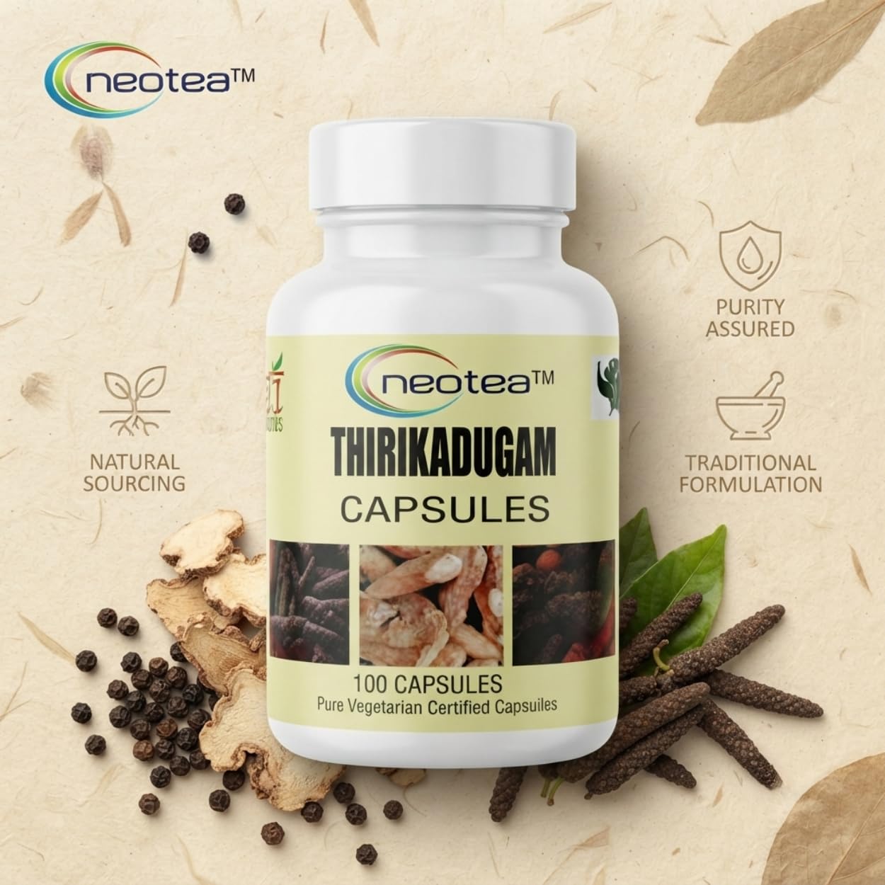 Neotea Trikatu Capsules 500mg | Dry Ginger, Long Pepper & Black Pepper Blend | Ayurvedic Herbal Supplement | Traditional Spice Blend | Daily Wellness Support | 100 Veg | No Additives — Amazon image 4