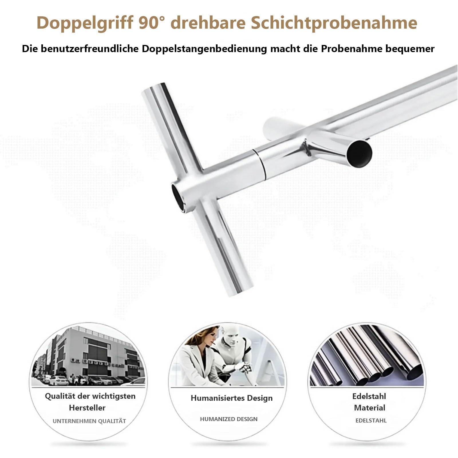 Probenehmer Getreide Edelstahl, 32 mm/38 mm Durchmesser, Pulver-Probenehmer, Doppelschichtiges Rotierendes Probenahmerohr, Feste Probenahmesonde für Reis,Mais,Weizen(150cm/59in)