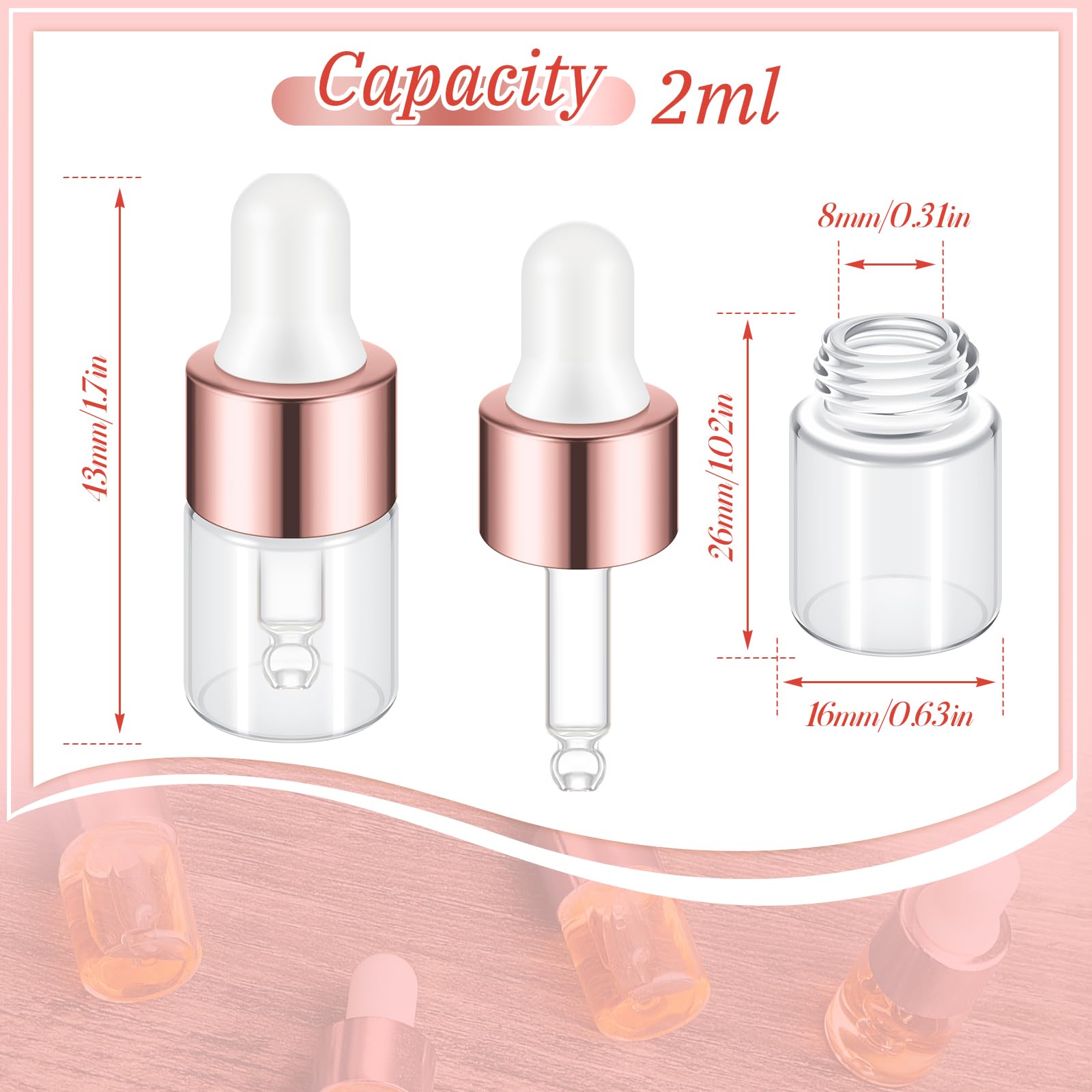 Didaey 100 mini botellas cuentagotas de vidrio transparente a granel, botellas cuentagotas de aceite esencial pequeñas, recipientes de muestra de perfume, líquido, cosméticos, viales con tapa para