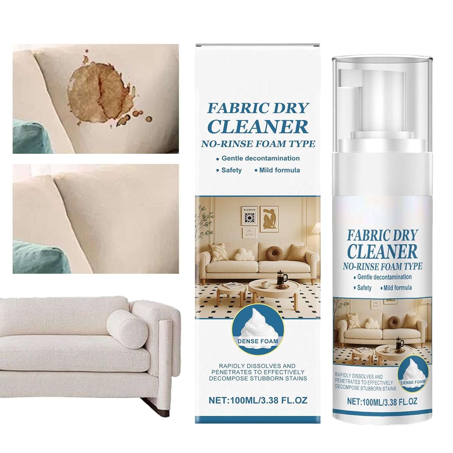Couch Cleaner For Fabric 100ml Powerful Stain Remover Spray Professional Sofa Cleaner Laundry Stain Removers Household Supplies for