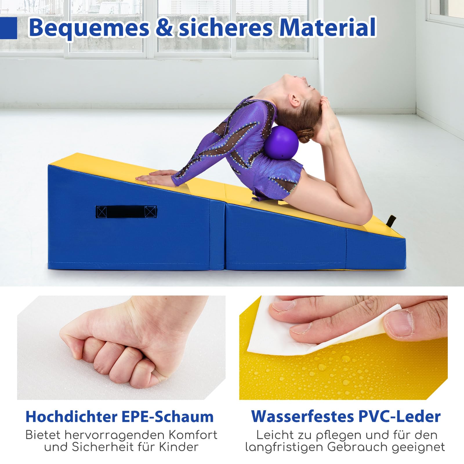 COSTWAY Schräge Gymnastikmatte, keilförmige Weichbodenmatte klappbar, 2 in 1 Turnmatte mit Tragegriff, Sportmatte Fitnessmatte Kinder für Zuhause, Gym