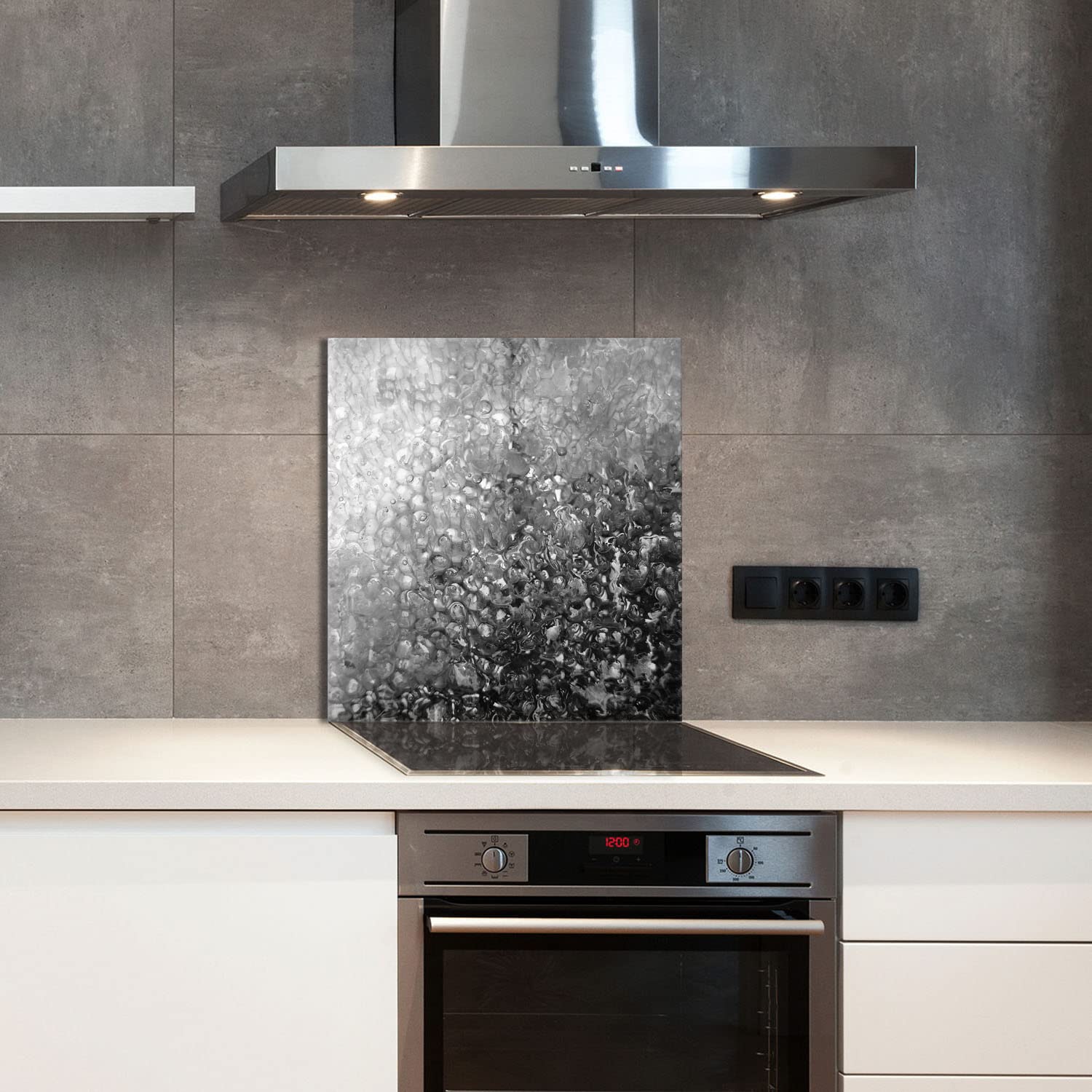 Szklany panel ochronny do kuchni Lacobel, szklana płyta ochronna na kuchenkę, 60x65 cm, szklana deska do krojenia, ochrona przed rozpryskiwaniem, uniwersalna, KROPLE