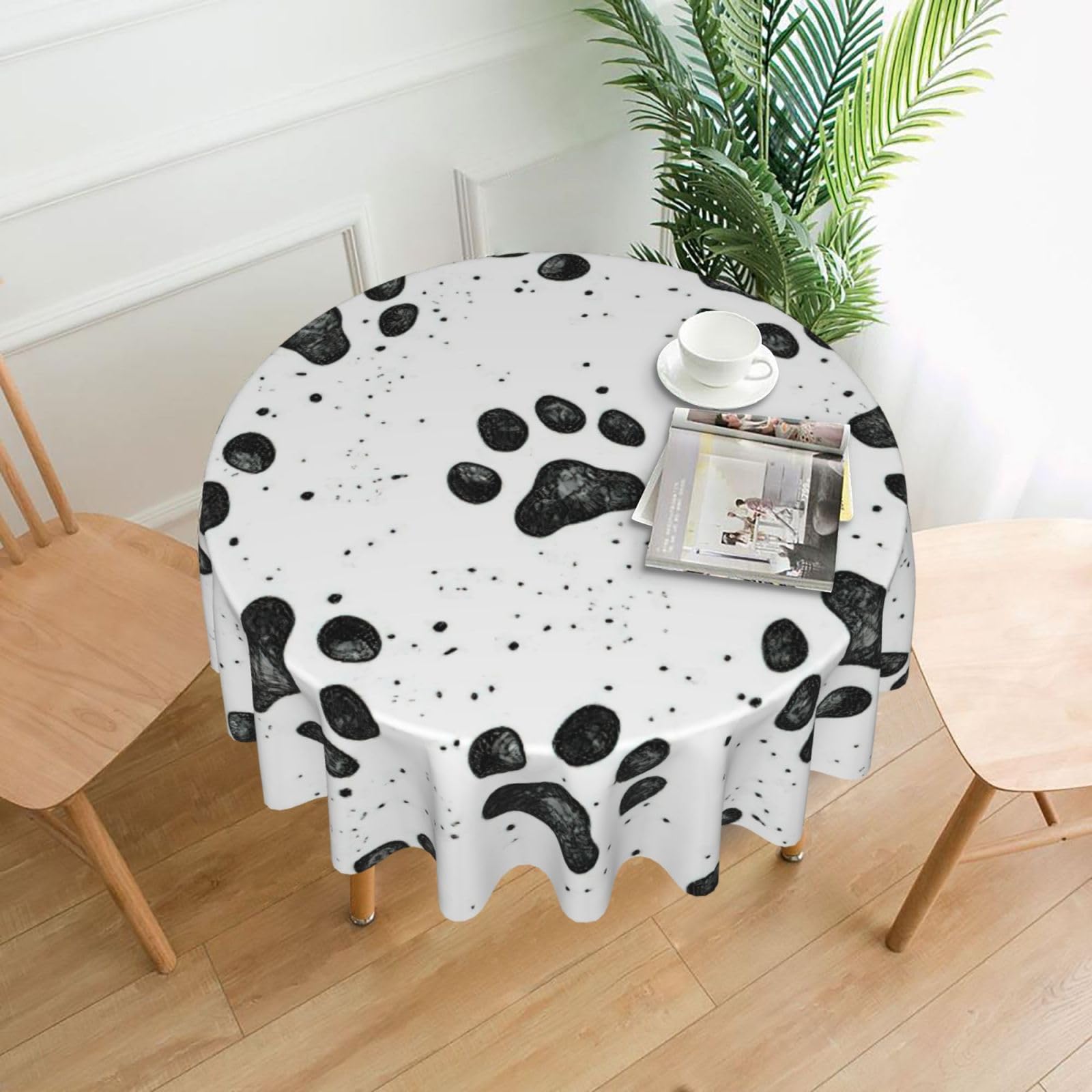 OKFSTY Dog Paw Pattern Print Round Tablecloth 60in for Wedding Elegant Polyester Cover for Party Reception Festive Dinner