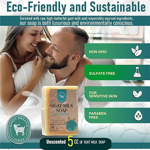 Miniatura 6 de Honey Sweetie Acres Jabón de leche de cabra orgánico sin perfume, barra corporal suave y nutritiva para pieles sensibles, 5 onzas, hecho a mano en