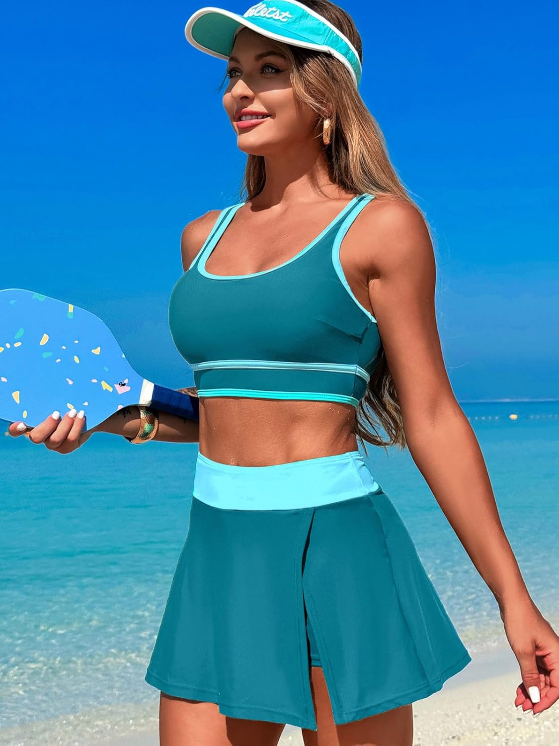 Women's High Waisted Bikini Sets Tummy Control Swim Skirt Two Piece Swim Suit Tummy Control Color Block Bathing Suit - Image 5
