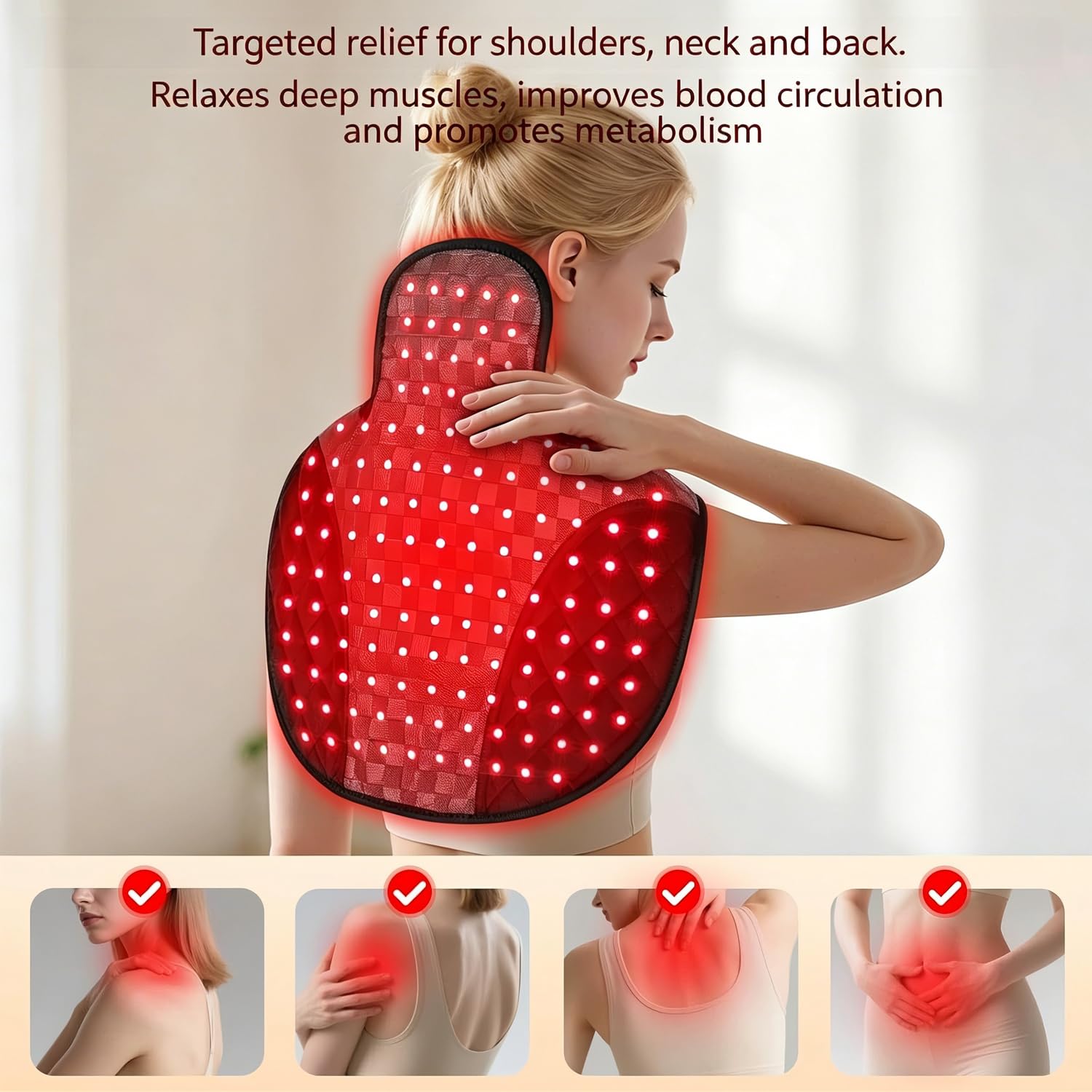 Terapia de Luz Roja e Infrarroja para Cuello Hombros Cervical Espalda Alivio del Dolor, Almohadilla Térmica Infrarroja, 660nm 850nm Lámpara de Infrarrojos Luz Roja Terapia Muscular y Articulaciones