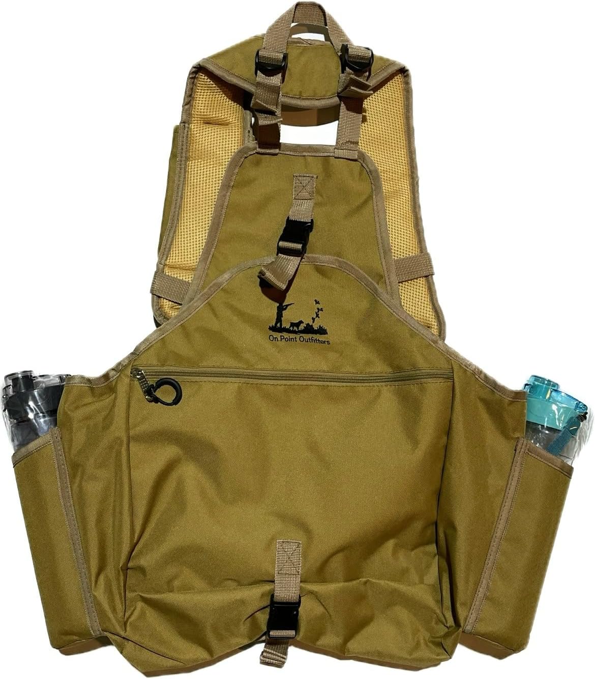 Upland Hunting Vest, Khaki, Multiple Pockets with Water Bottle Holders, Padded Shoulder Straps with Mesh Backing