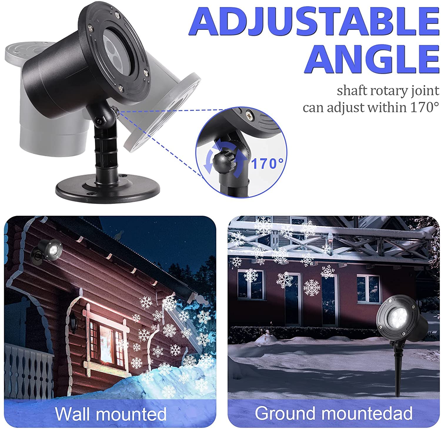 Proiettore di fiocchi di neve di Natale per esterni, proiettore per nevicate mobili a LED per vacanze impermeabili IP65 per illuminazione decorativa a fiocchi di neve per paesaggi innevati per interni