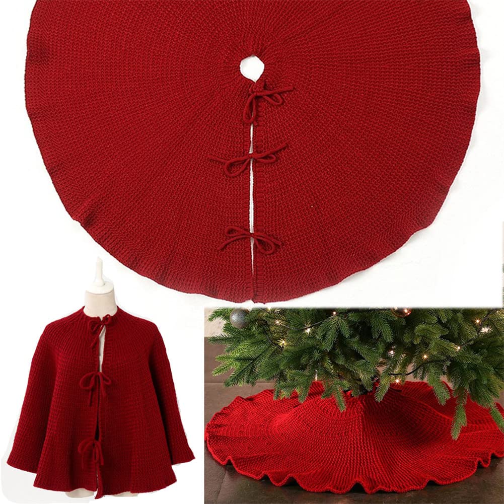 yuboo Tappeto per albero di Natale, in velluto rosso e bianco, 122 cm, grande, per decorazioni natalizie e ornamenti natalizi, lavabile in lavatrice