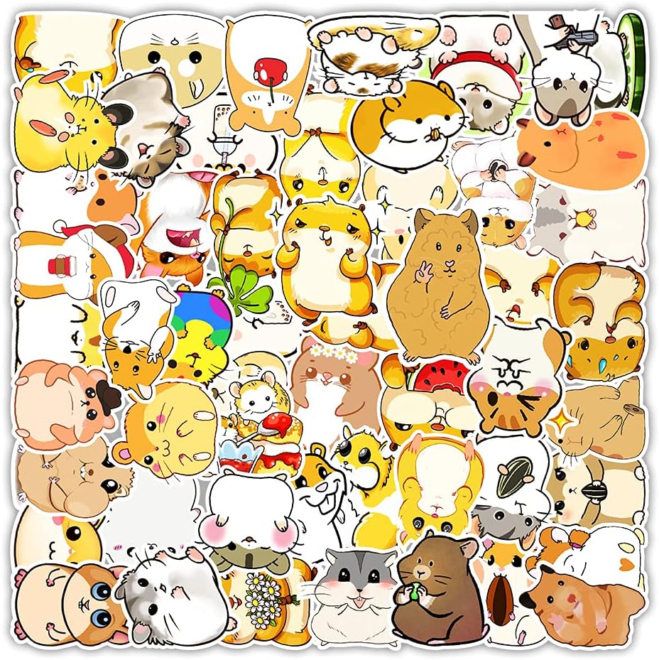 Hamster Stickers 50 Pcs Vinyl Waterproof Cute Animal Sticker Pack for Water Bottle Laptop Guitar Skateboard Car Bike Motorcycle Hydro Flask Suitcase Luggage for Adults Teens