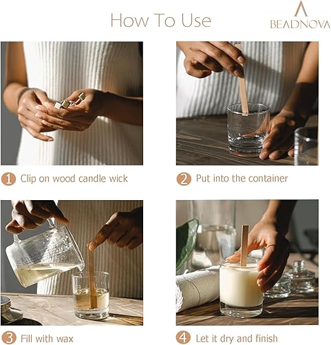 Miniatura 4 de BEADNOVA Pestañas de mecha de madera para velas, 30 pestañas de sostenedor de mecha de madera para fabricación de velas y bricolaje (0.6 pulgadas)