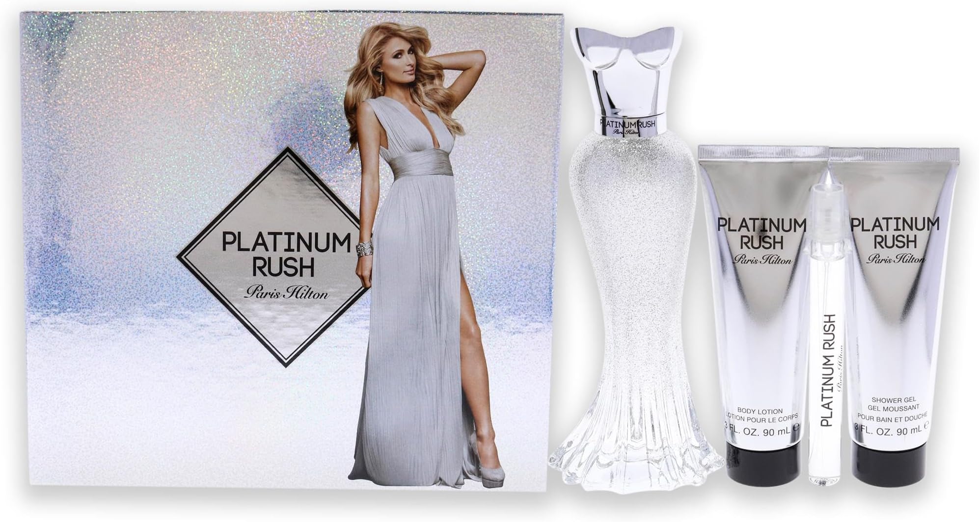 Platinum Rush Women 4 Pc Gift Set 3.4 oz EDP Spray, 0.33oz EDP Spray, 3oz Body Lotion, 3oz Shower Gel