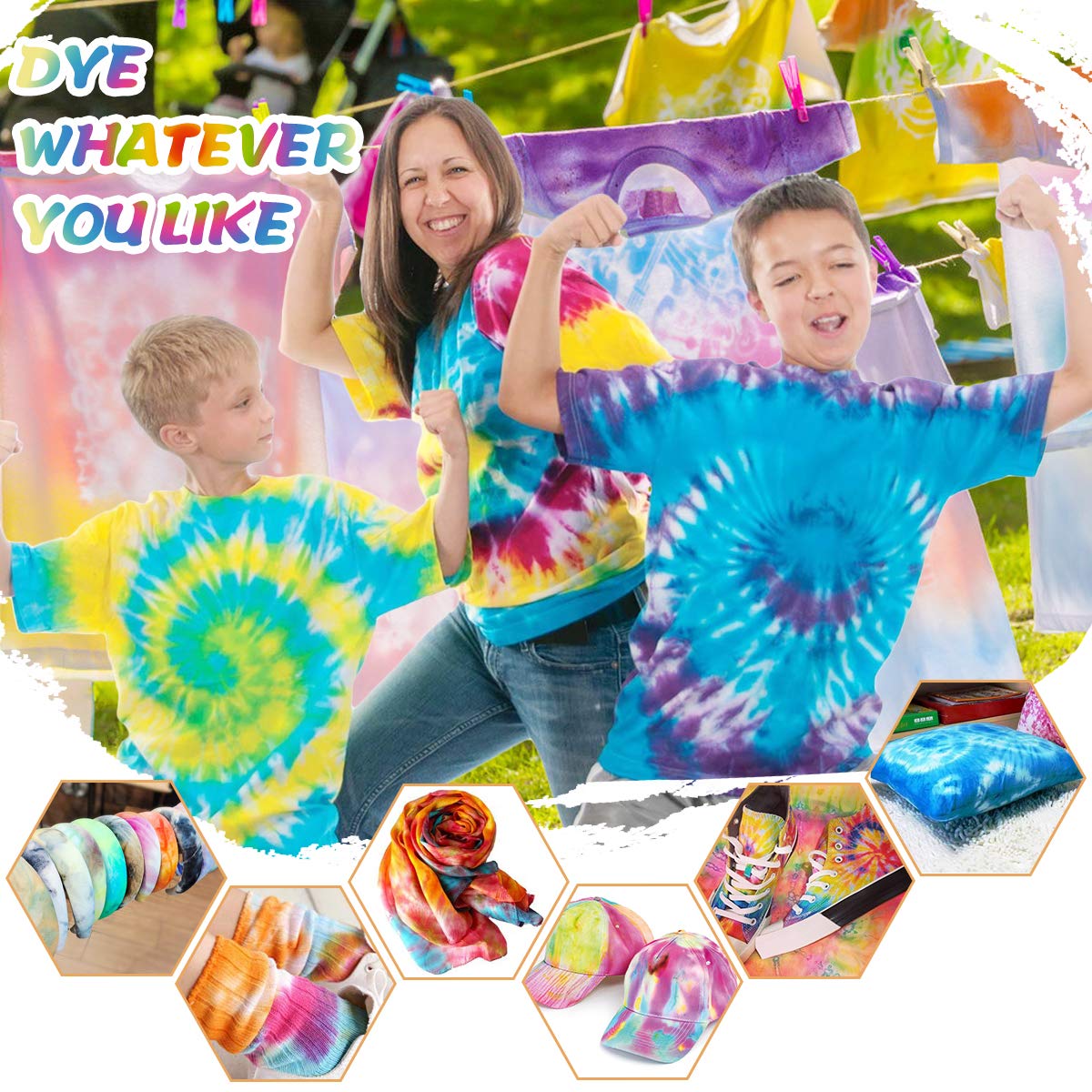 Batikfarben Set, TopDirect 32 Färben Tie Dye Kit, DIY Textilfarbe, Batik Set Waschmaschinenfest von Stoff und Kleidung, Färbemittel Textilien für Kindergeburtstag Bastelset Kinder & Erwachsene