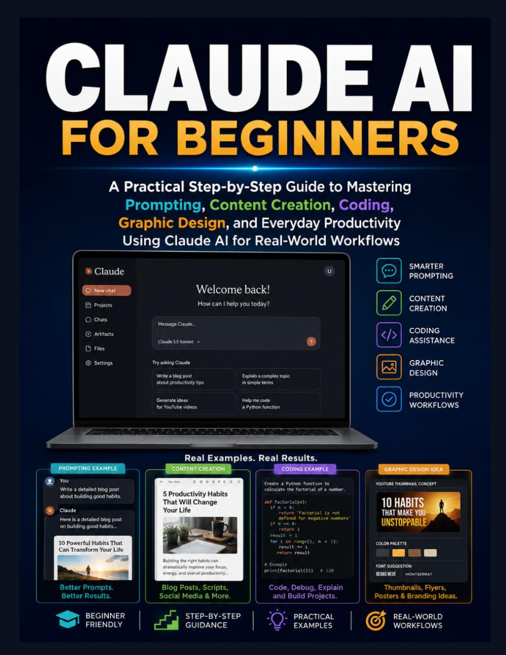 CLAUDE AI FOR BEGINNERS: A Practical Step-by-Step Guide to Mastering Prompting, Content Creation, Coding, Graphic Design, and Everyday Productivity Using Claude AI for Real-World Workflows