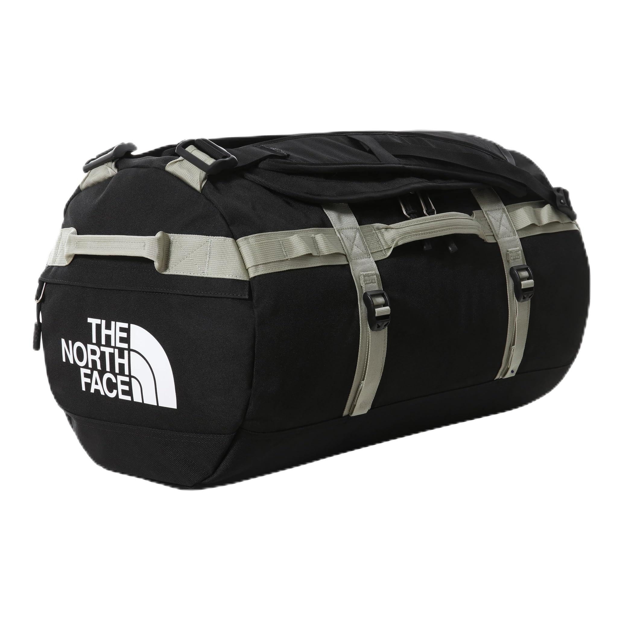 The North Face Gilman Duffel Bag, Durable Sports Bag with Backpack Shoulder Straps and Padded Side Grip Handles, Size M, 71L, Black/Mint Green, High-Density Water-Resistant Canvas