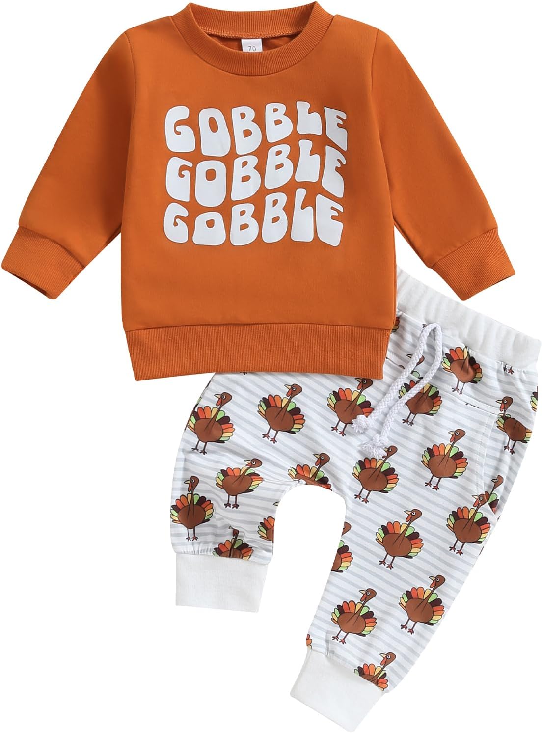 Toddler Baby Boy Thanksgiving Outfit Gobble Long Sleeve Sweatshirt Turkey Pants Set 2Pcs Thanksgiving Clothes