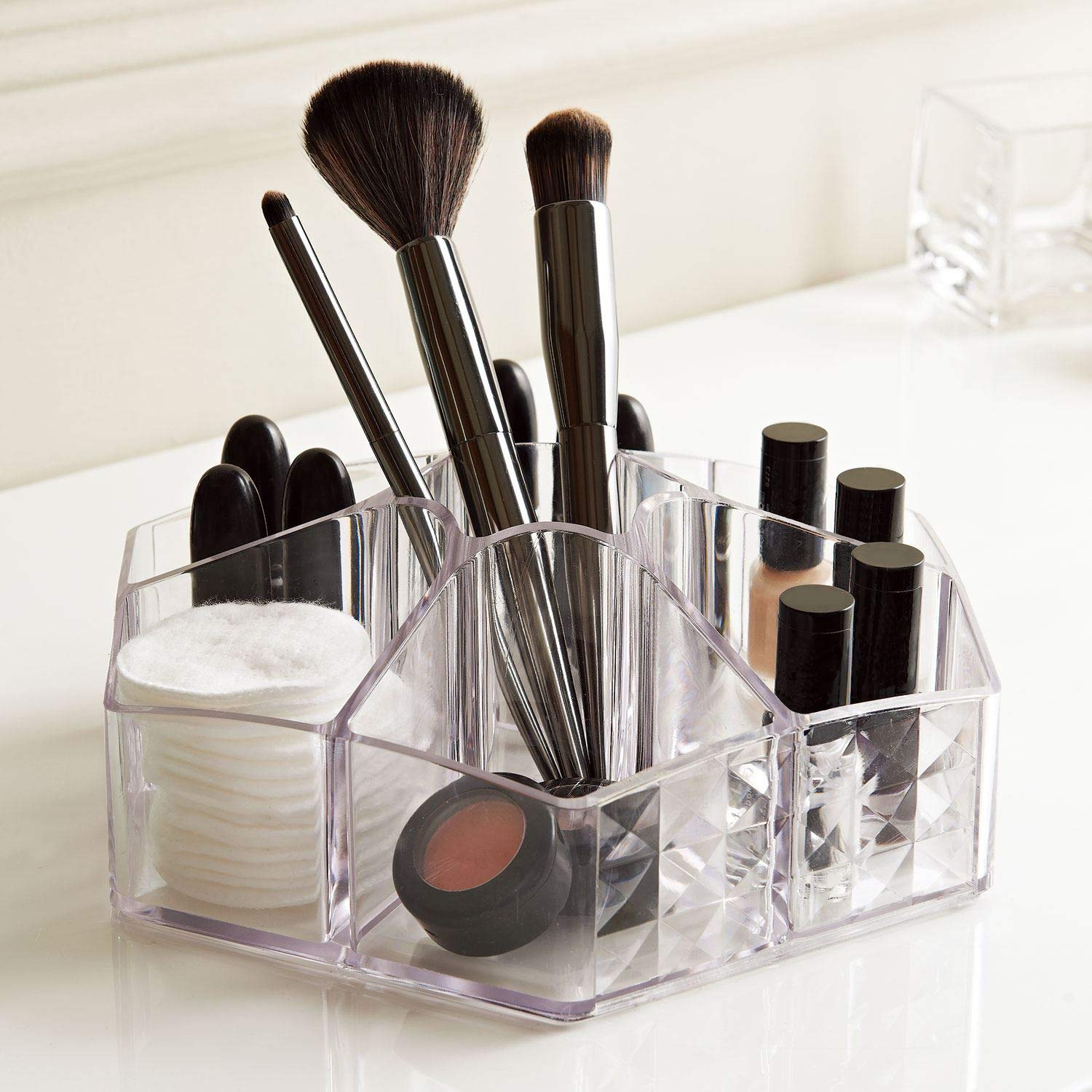 B&Q -  Acrylic Display Organiser 7 Compartments Clear Make Up Brushes Draw Jewellery