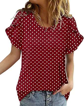 CRAZY GRID Women's Shirts Summer Casual Crewneck Ruffle Short Sleeve Blouses Cute Floral Print Tunic Tops