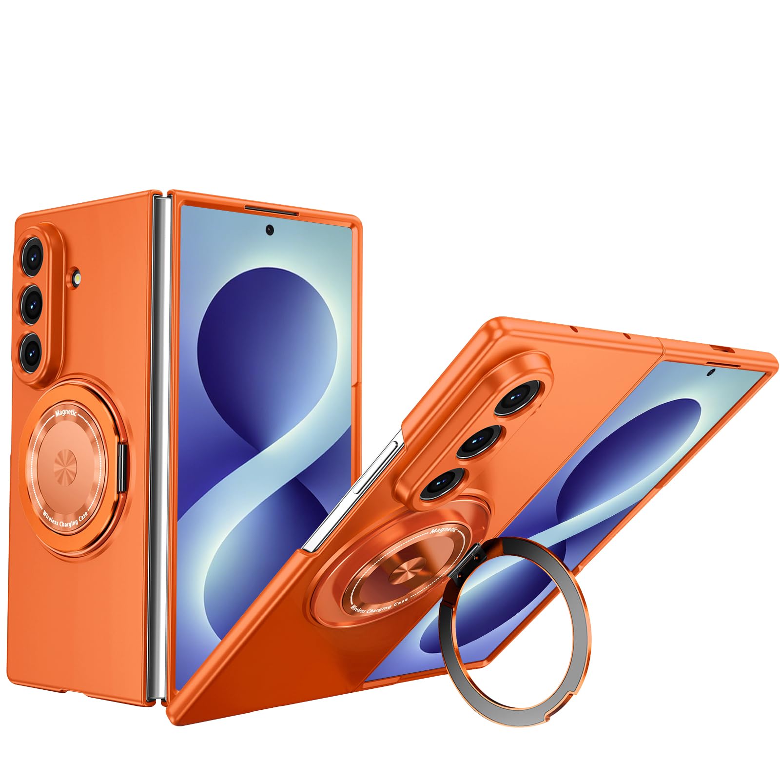 Custodia magnetica per Samsung Galaxy Z Fold 8 Ultra, con supporto ad anello in metallo a 360°, opaca, per esterni, antiurto, arancione