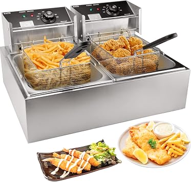 Commercial Deep Fryer with Basket, 3400W 12.7QT/12L, Detachable Large Capacity Stainless Steel Countertop Electric Oil Fryer with Temperature Control for Restaurant or Home Use