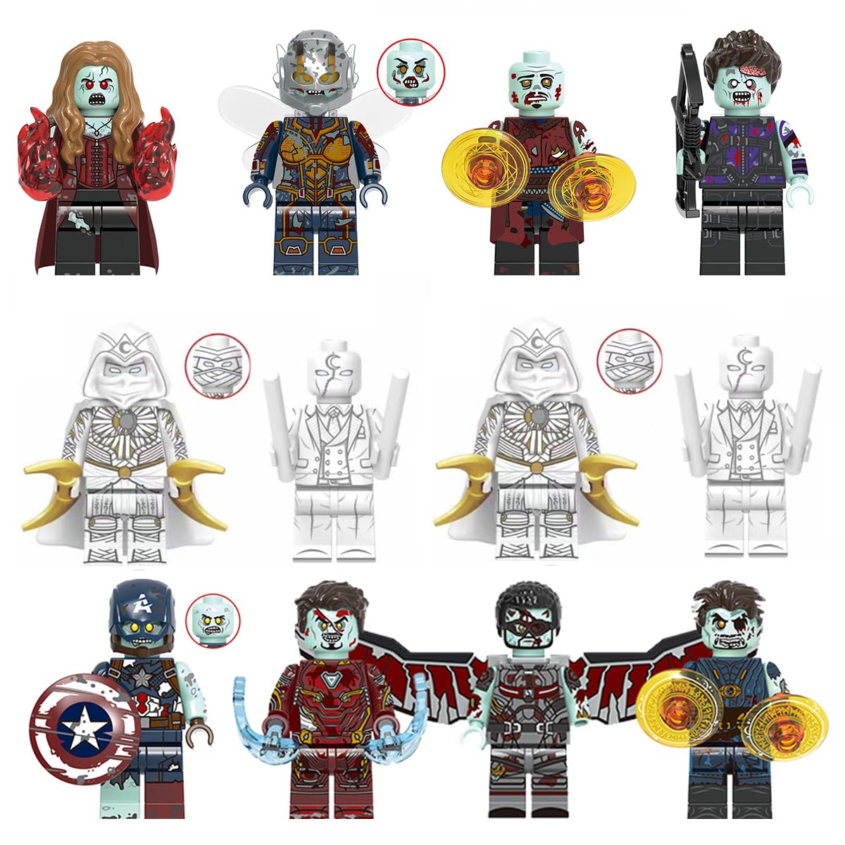 Anime Hero Minifigures Toy Set: 12 PCS Moon Knight Super Movie Hero with Weapons Series Building Blo