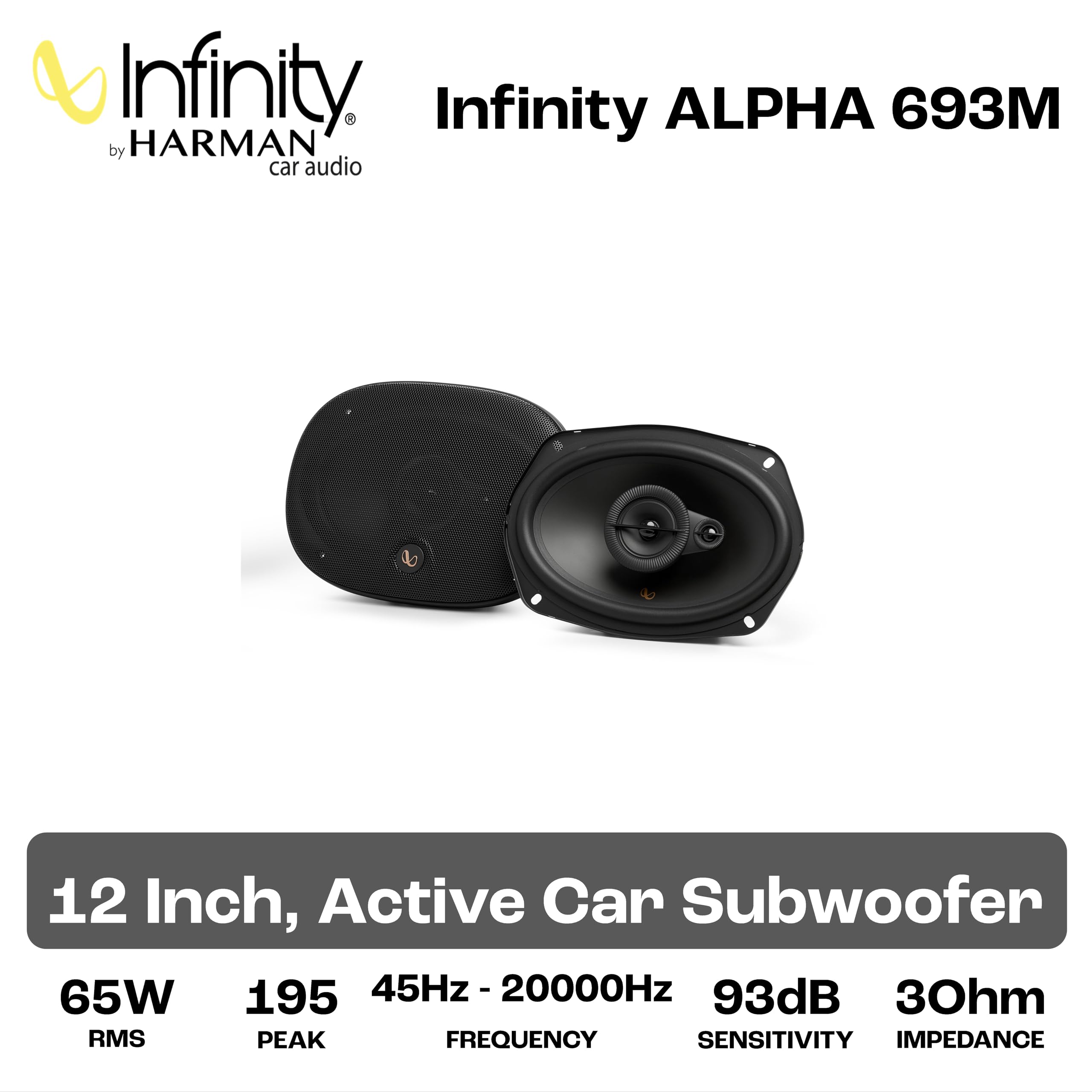 Infinity Alpha 693M 3-Wege Koaxial Lautsprecher Auto 152x22cm, 6x9 Zoll, von Harman Kardon Car HiFi mit 65W RMS und 195W Peak, satter Bass Boxen Set - Paarweise