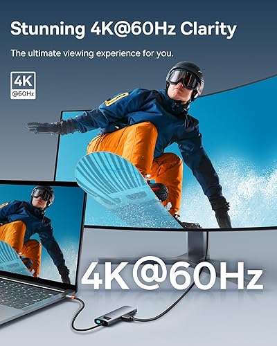 Miniatura 3 de Baseus Adaptador USB C a HDMI, estación de acoplamiento USB C 4K a 60Hz, concentrador USB C 7 en 1 con 3 USB-A, PD 100W, lector de tarjetas TFSD,