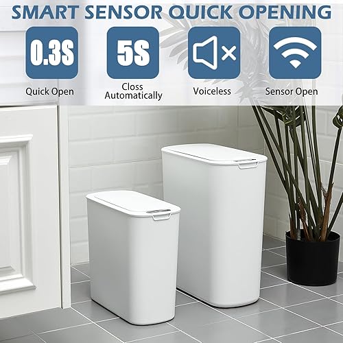 Miniatura 5 de Mifoci Botes de basura automáticos para baño con tapa, paquete de 2 unidades con sensor de movimiento automático sin contacto de 2.6 galones y 5.4
